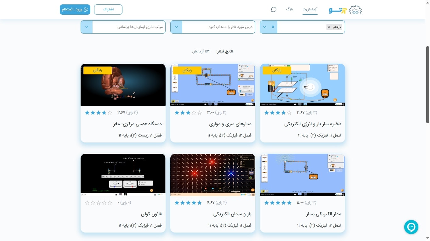 آزمایشگاه مجازی فیزیک، شیمی و زیست پایه یازدهم