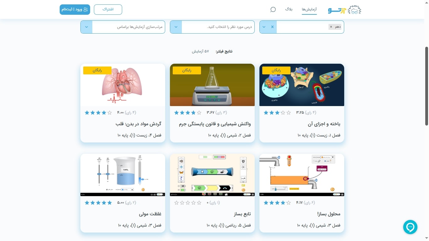 آزمایشگاه مجازی فیزیک، شیمی و زیست پایه دهم