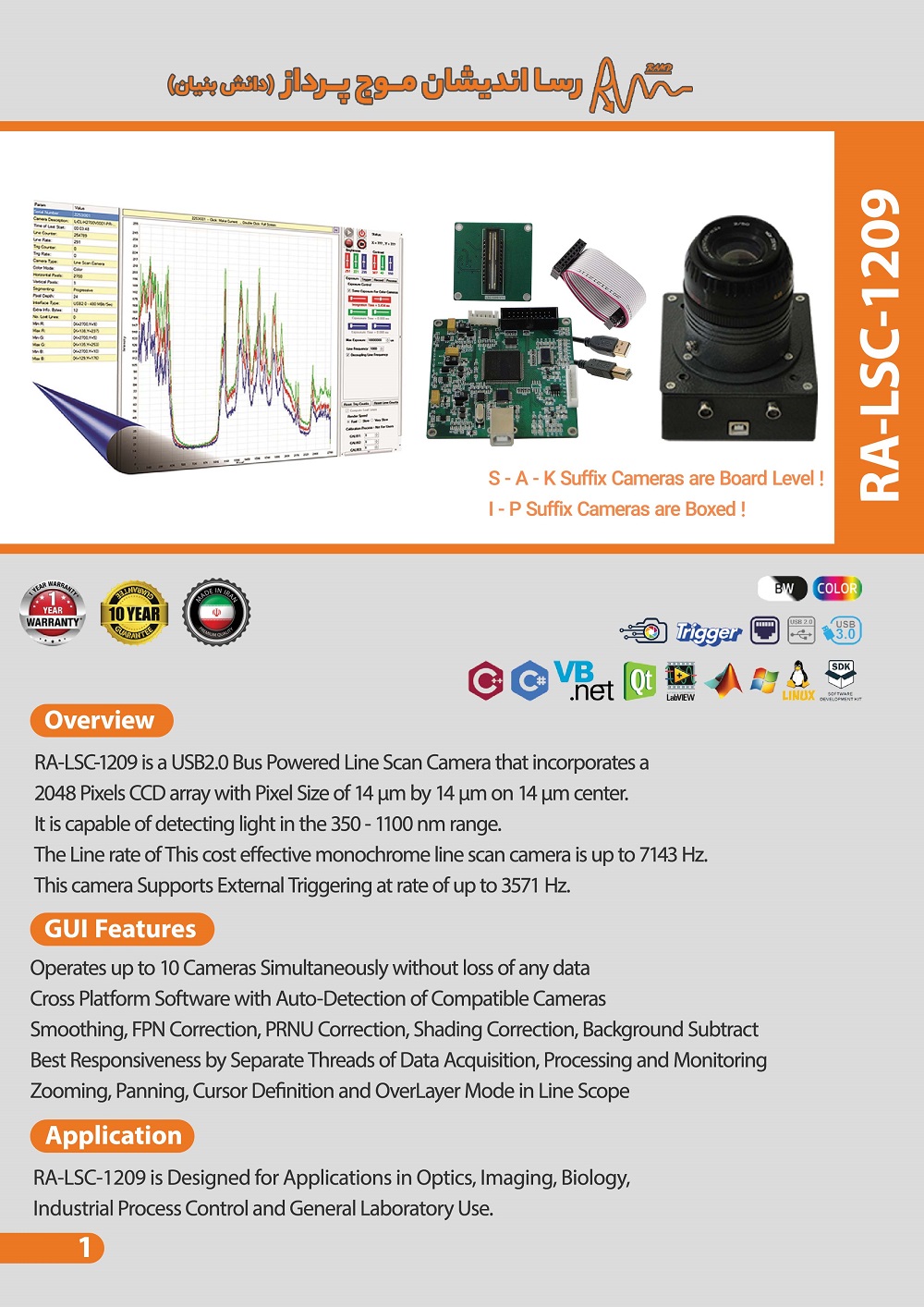 دوربین اسکن خطی 2048 پیکسلی تک رنگ و پر سرعت