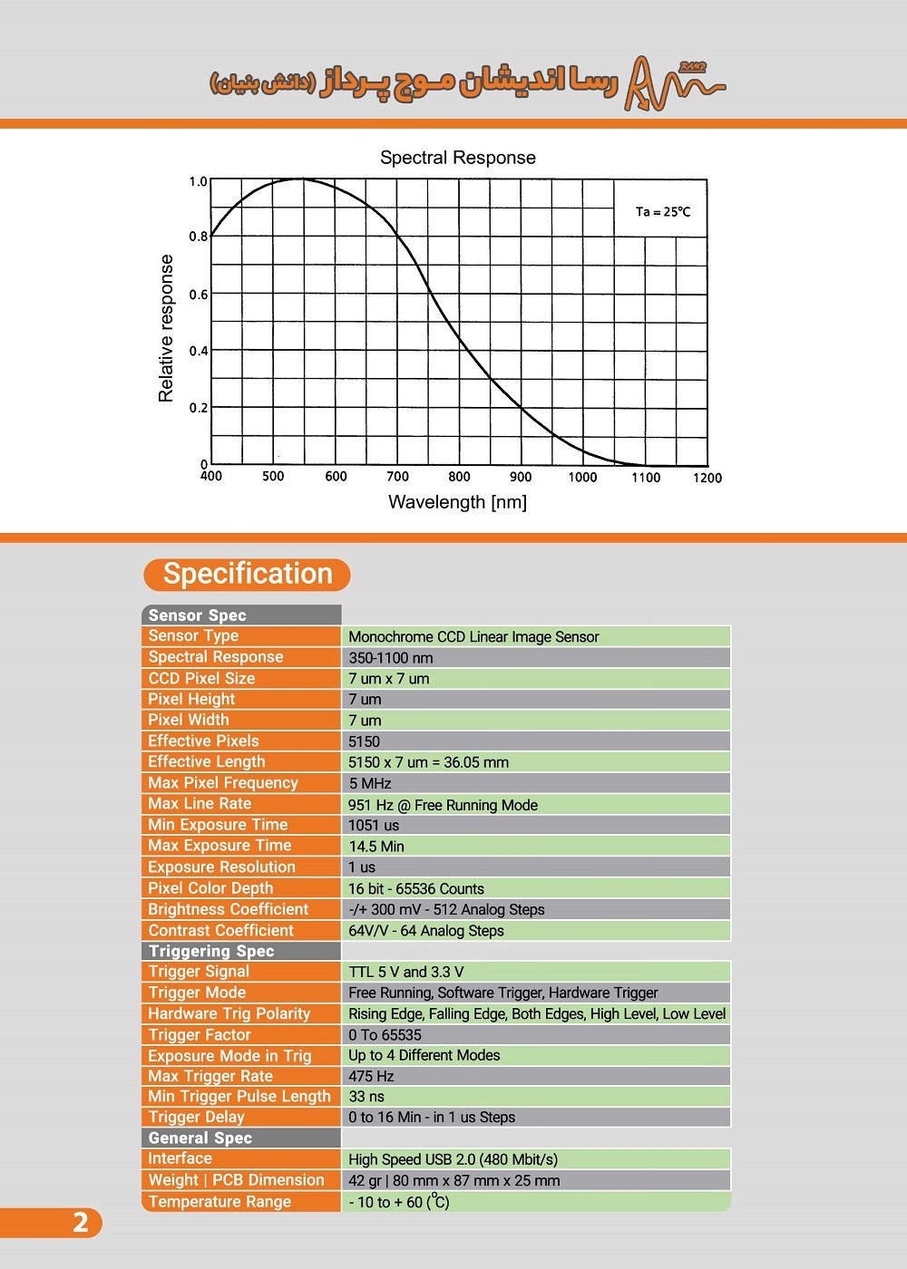 آشکارساز CCD خطی 5150 پیکسلی تک رنگ